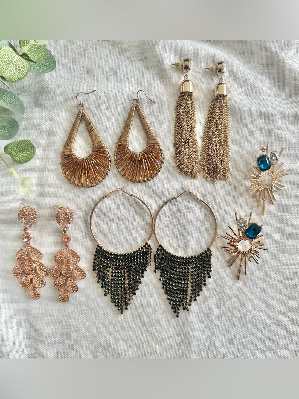 Modern shiny dangle earrings, set of 5
